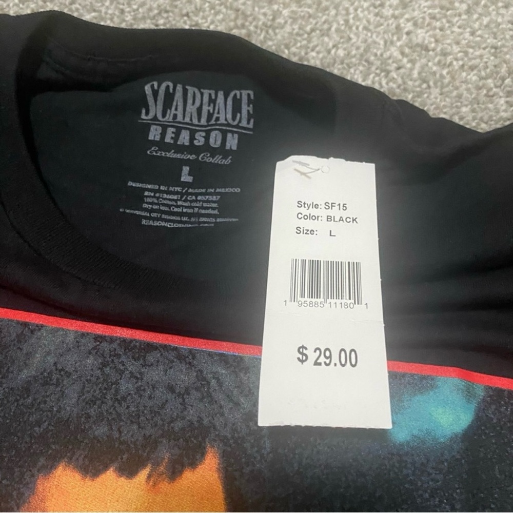 NEW Reason x Scarface Tony Montana 80's T-Shirt Black Men's Size Large - Picture 7 of 8